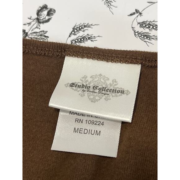 Studio Collection Rhinestones Novelty Parisian 3/4 Blouse Women's M Brown Y2K - Picture 7 of 9